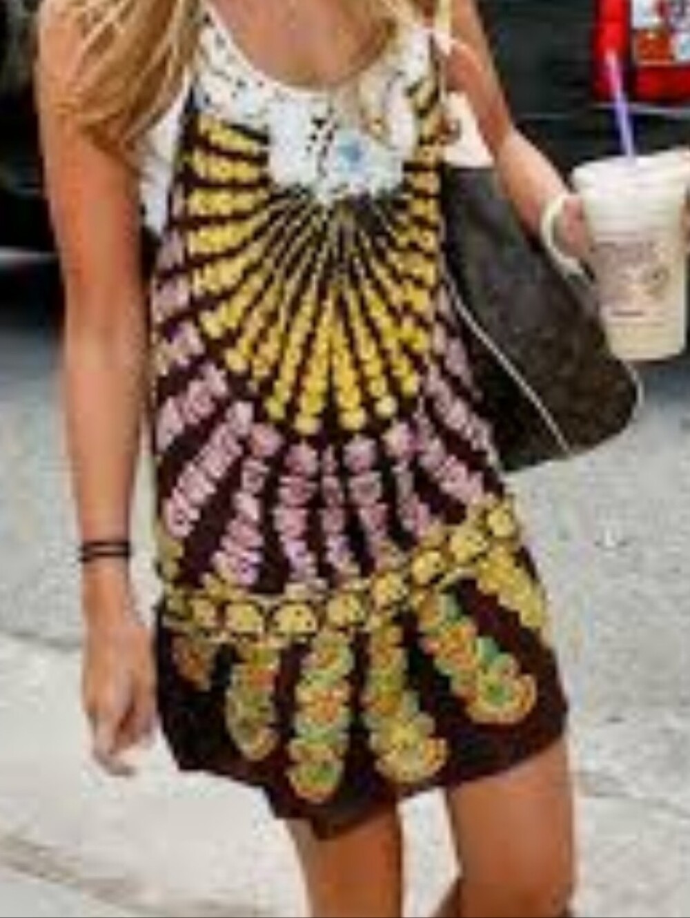 Free People Black Tie-Dye Mini Dress with Yellow & Pink Accents